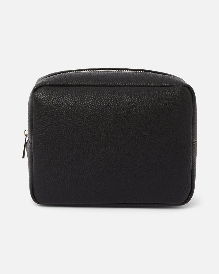 Jet Black Leather Wash Bag
