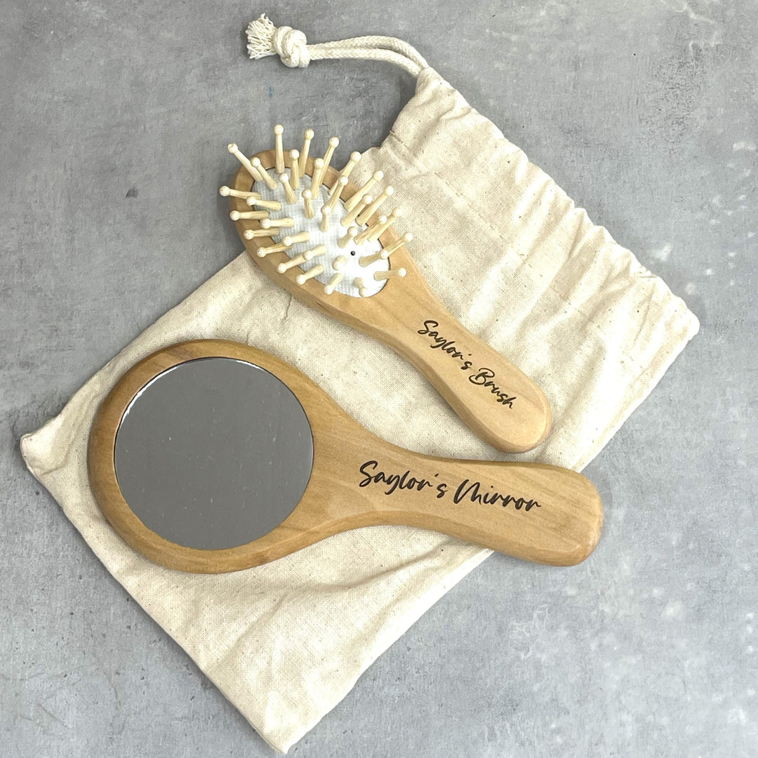 Personalised Wooden Brush and Mirror Set for Kids
