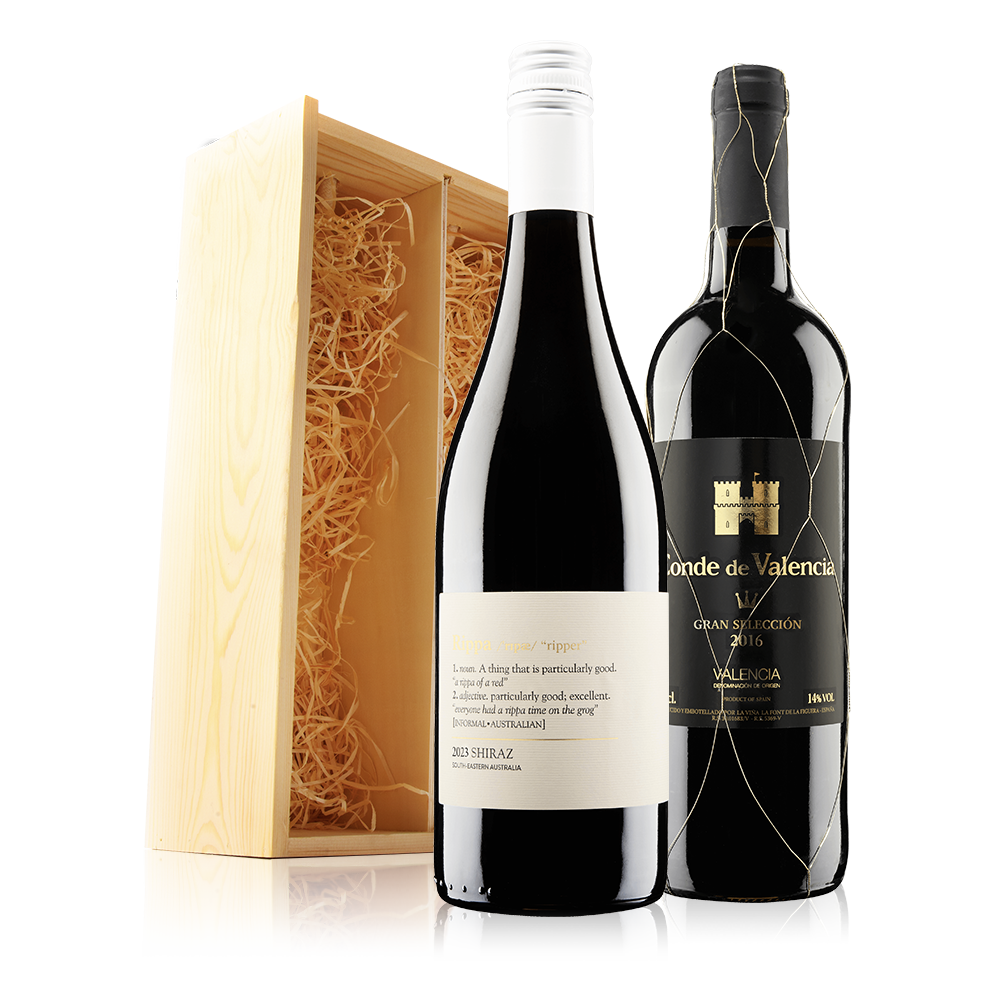 Premium Red Wine Duo in Red Wooden Box