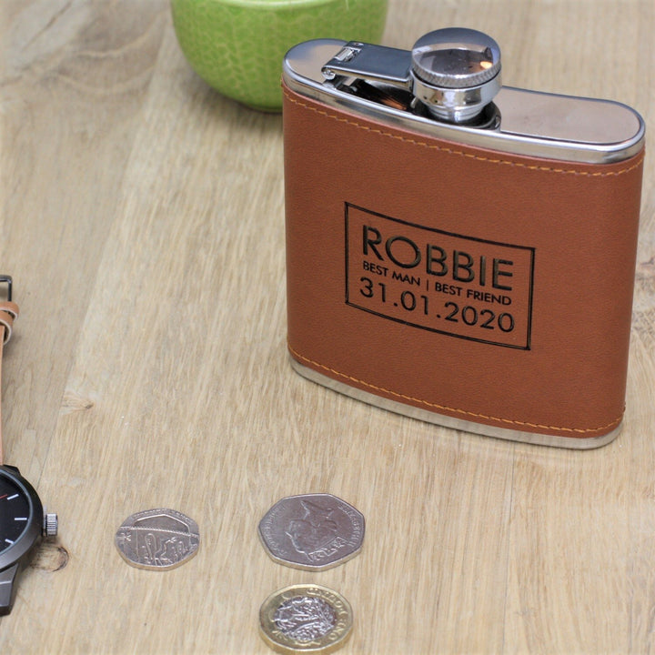 Sophisticated Personalised Leather Hip Flask