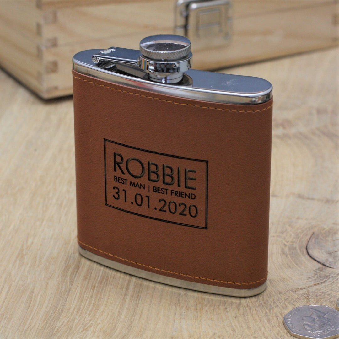Sophisticated Personalised Leather Hip Flask