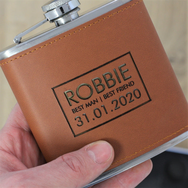 Sophisticated Personalised Leather Hip Flask