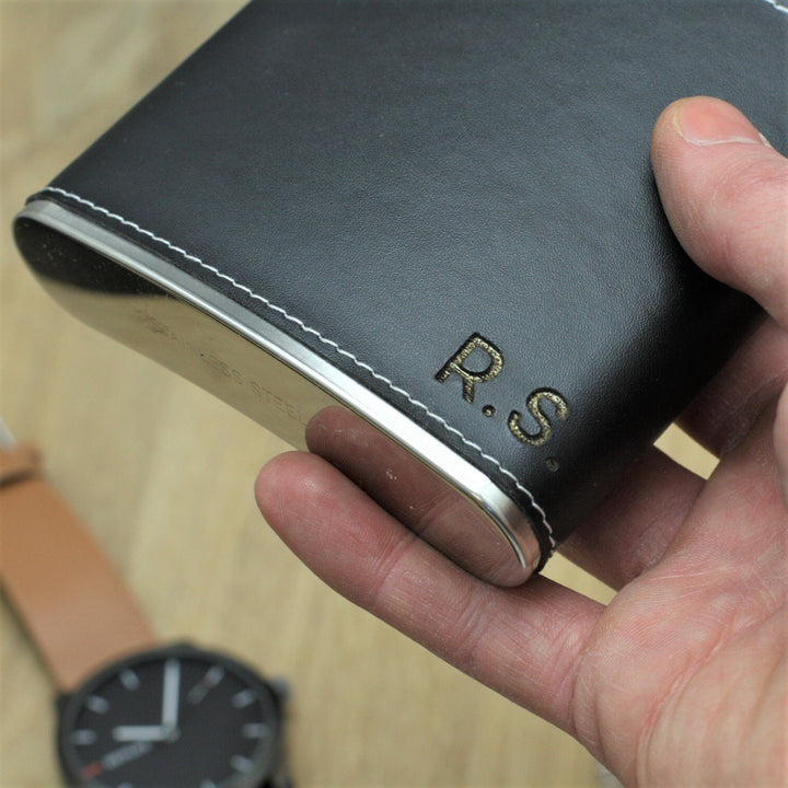 Sophisticated Personalised Leather Hip Flask