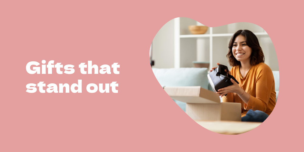 Woman unboxing a unique gift with a smile