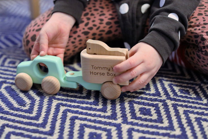 Personalised Wooden Toy Horsebox and Horse
