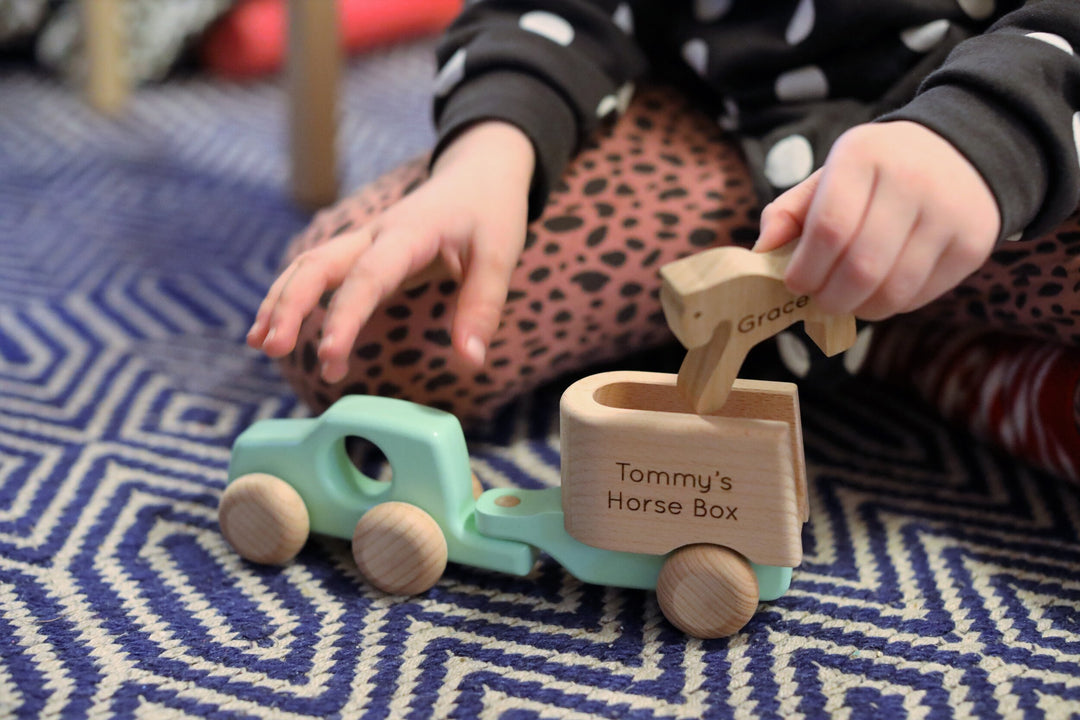 Personalised Wooden Toy Horsebox and Horse