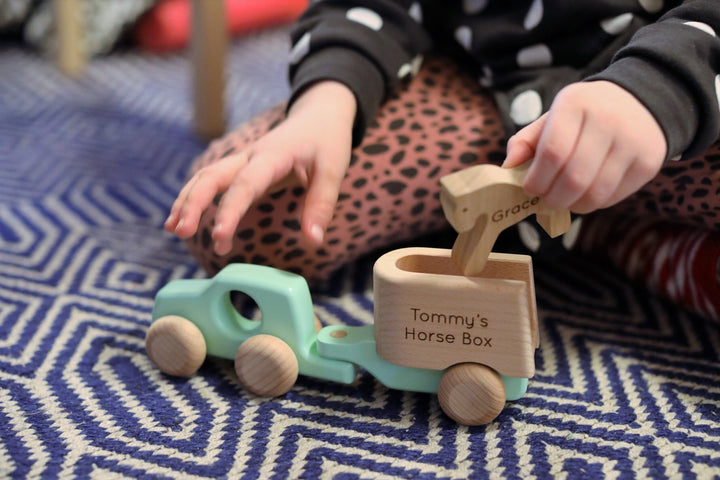 Personalised Wooden Toy Horsebox and Horse