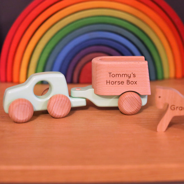 Personalised Wooden Toy Horsebox and Horse