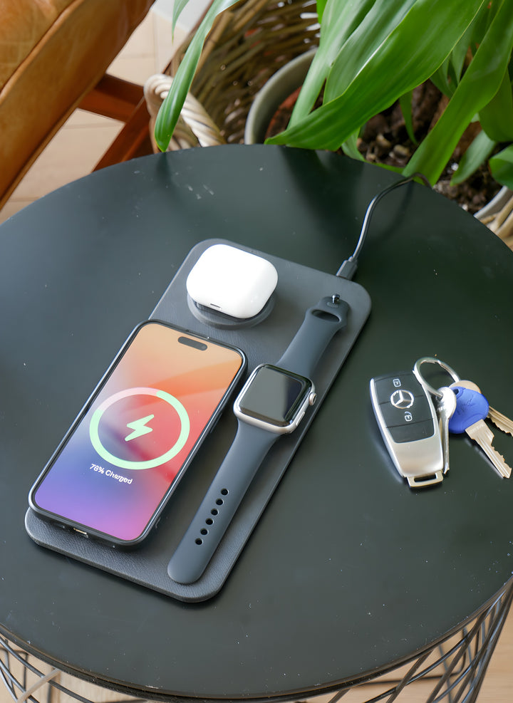 3 IN 1 PU Leather Wireless Charging Station