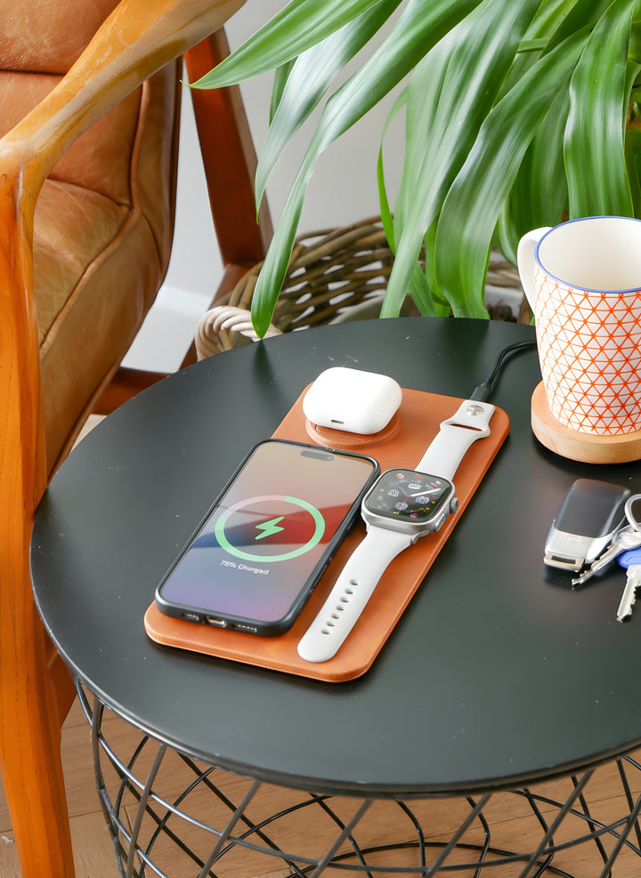 3 IN 1 PU Leather Wireless Charging Station