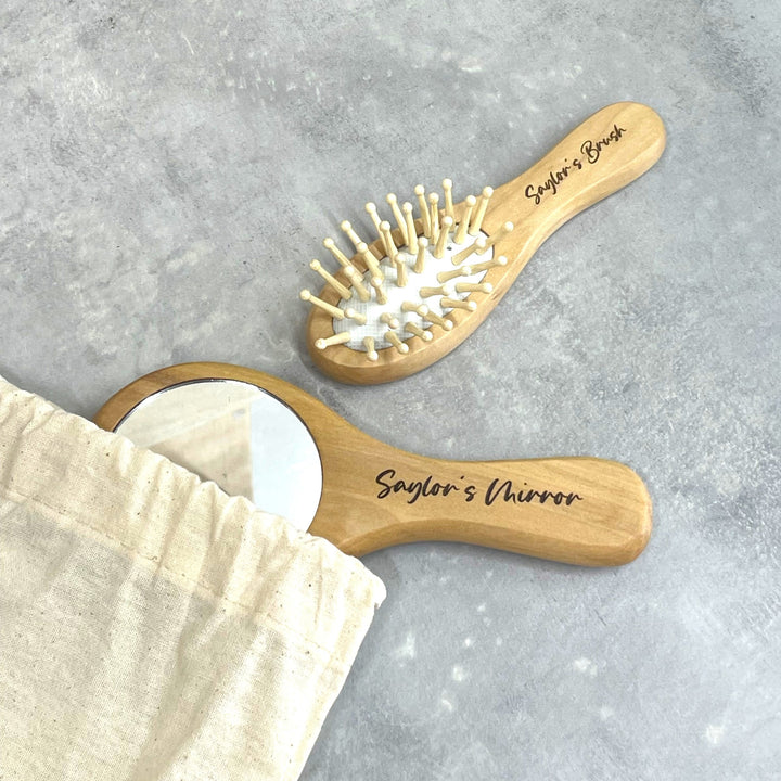 Personalised Wooden Brush and Mirror Set for Kids