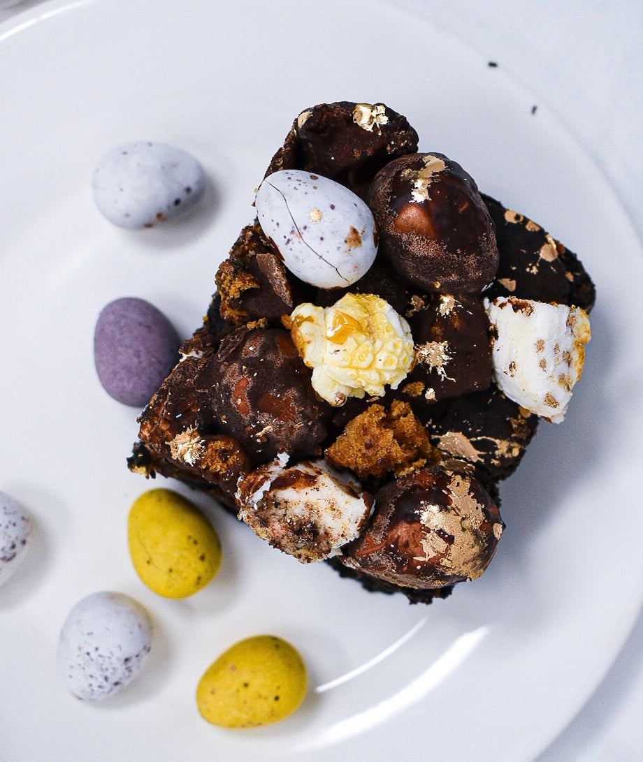 Bea Eggstravaganza - Indulgent Dark Chocolate Brownie with Mini Eggs, Toffee Popcorn, Biscoff Pieces and Marshmallows