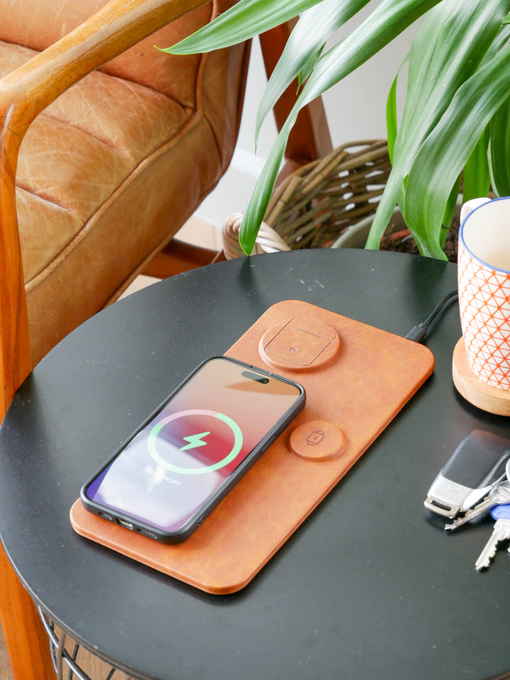 3 IN 1 PU Leather Wireless Charging Station