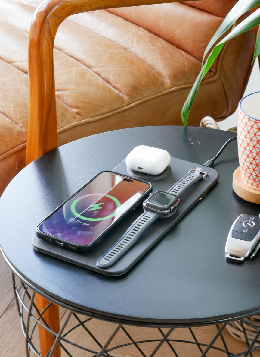 3 IN 1 PU Leather Wireless Charging Station