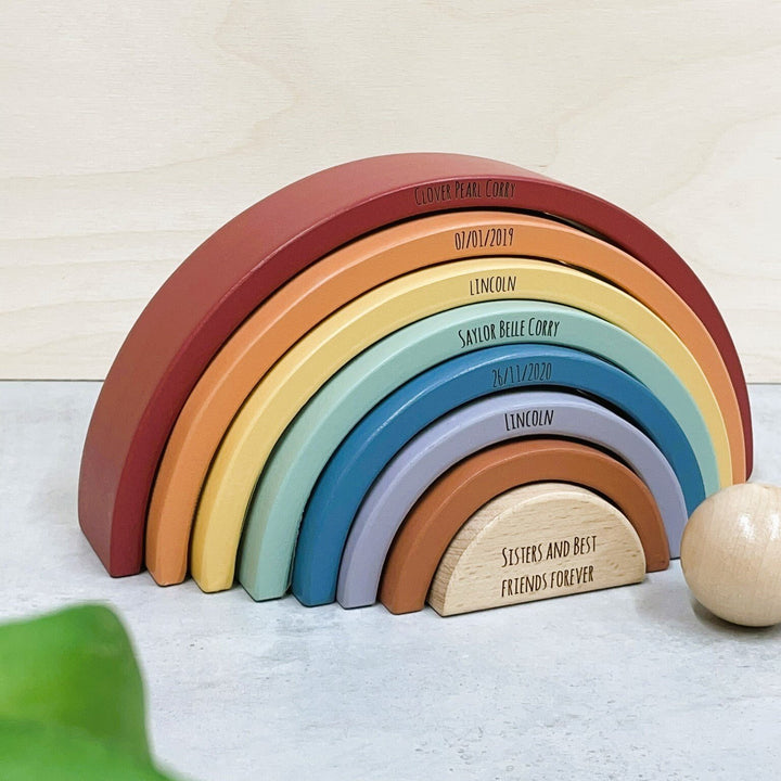 Personalised Wooden Pastel Coloured Rainbow | Wooden Toys for Children | Gifts for kids | Gifts for new parents | personalised stacking toy