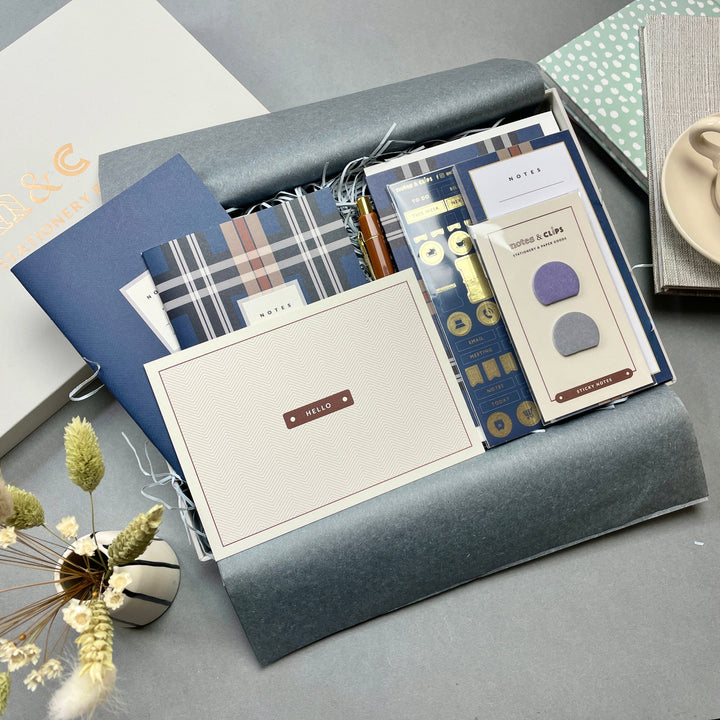 Navy Tartan Stationery Set