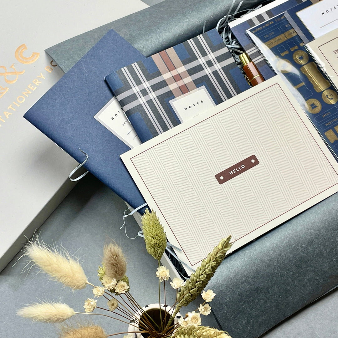 Navy Tartan Stationery Set