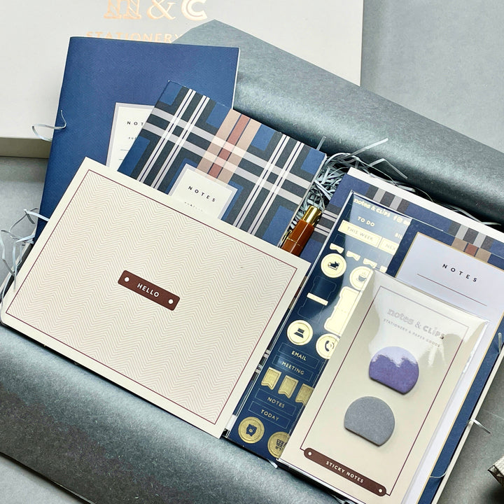 Navy Tartan Stationery Set