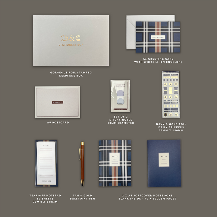 Navy Tartan Stationery Set